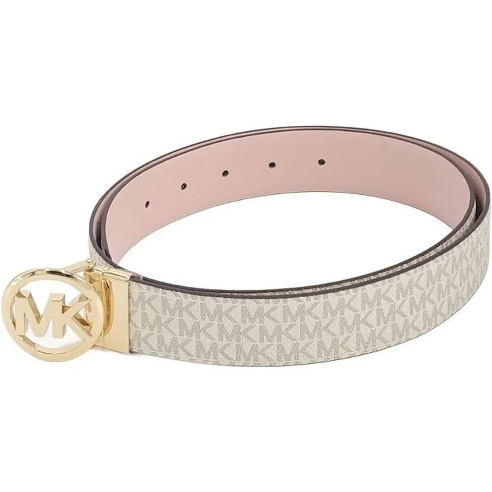 MICHAEL KORS 558385 CREAM MK /LIGHT PINK W/GOLD HARDWARE WOMENS REVERSIBLE BELT - Picture 3 of 3